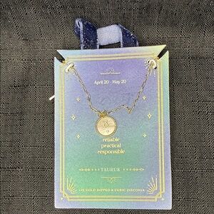 Taurus Zodiac Necklace 14K Gold Dipped With Cubic Zirconia in Charm